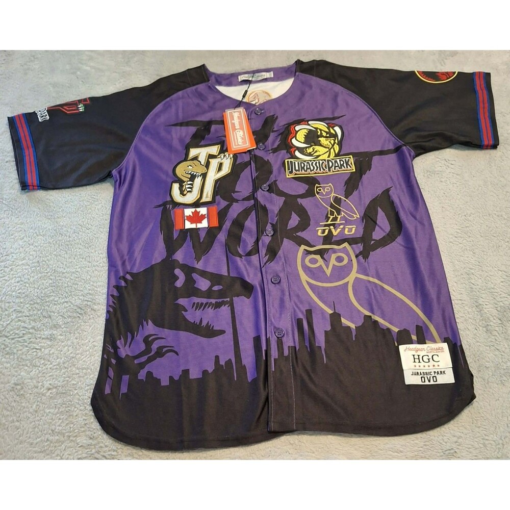 Headgear Classics Jurassic Park X OVO Men’s Baseball Jersey 2XL Toronto Raptors